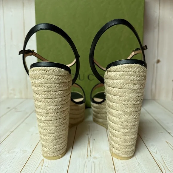 Gucci Nappa Matelasse GG Marmont Platform Espadrille Wedges Black Sz 41.5 / 11.5 - Picture 9 of 11